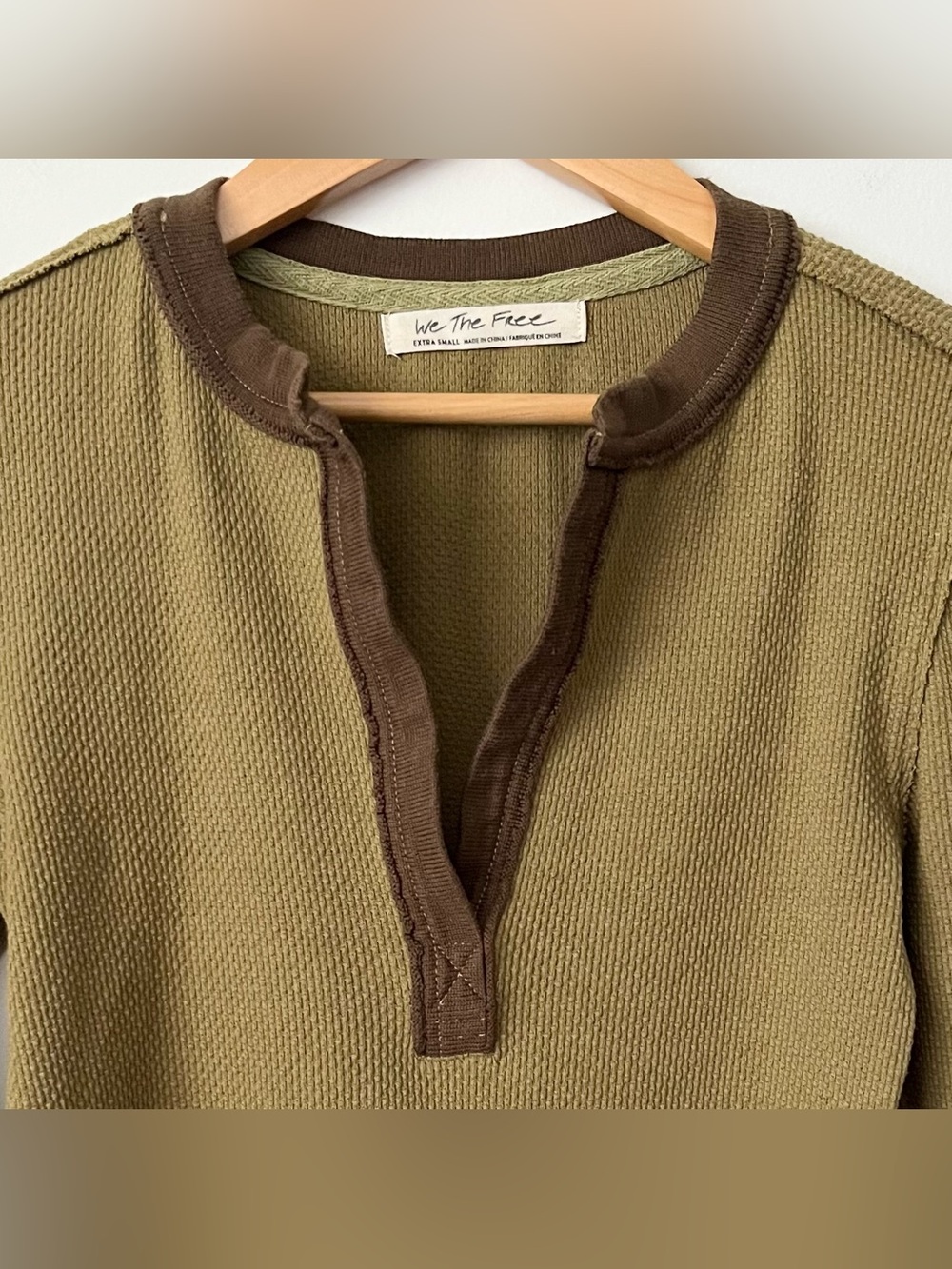 We The Free Women's Mikah Thermal Waffle Knit Top Knit Cuff Army Green XS Boho - Picture 5 of 10